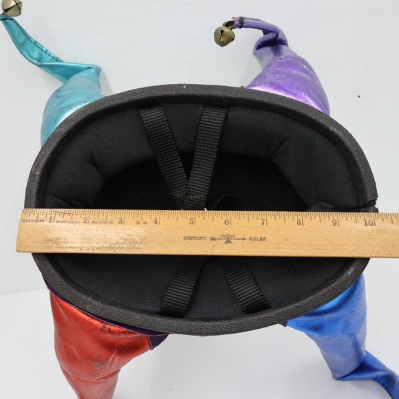 Vintage Jesters Hat Leather Helmet with Bells Hat 4 Point Red Green Blue Purple - Picture 6 of 6